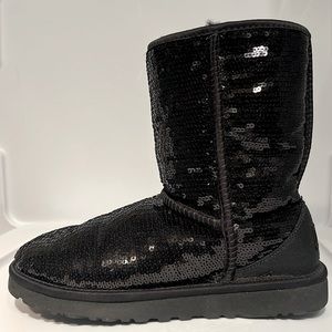 UGG BOOTS black sequined winter anklet boots warm and cozy‎ size 7